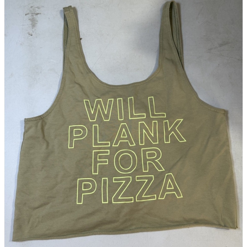 G0194-OFFLINE by Aerie Tank Top Womens S Olive Green Will Plank For Pizza NWT